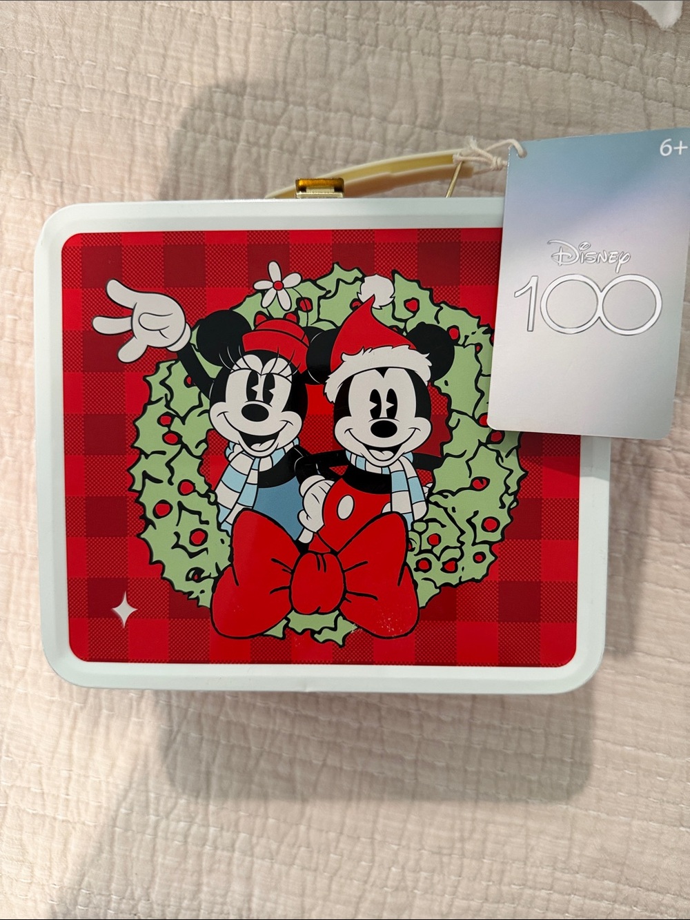 Disney Red & Green Mickey and Minnie Holiday Tin Lunchbox